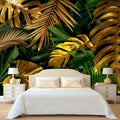 WFBHUA-Gold and Green Tropical Jungle Palm Leaf Wallpaper Mural Monstera Wall Mural for Living Room Bedroom (Not Peel and Stick)-Ruum Studio Home