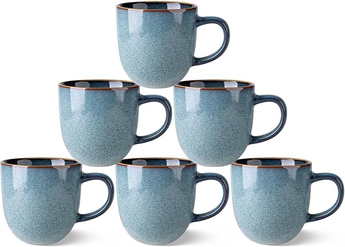 AmorArc 12oz Coffee Mugs, Ceramic Coffee Mugs set of 6 for Man, Woman, Dad, Mom, Modern Coffee Mugs with handle for Latte/Cappuccino/Milk/Cocoa. Dishwasher&Microwave Safe, Ocean Blue-Ruum Studio Home