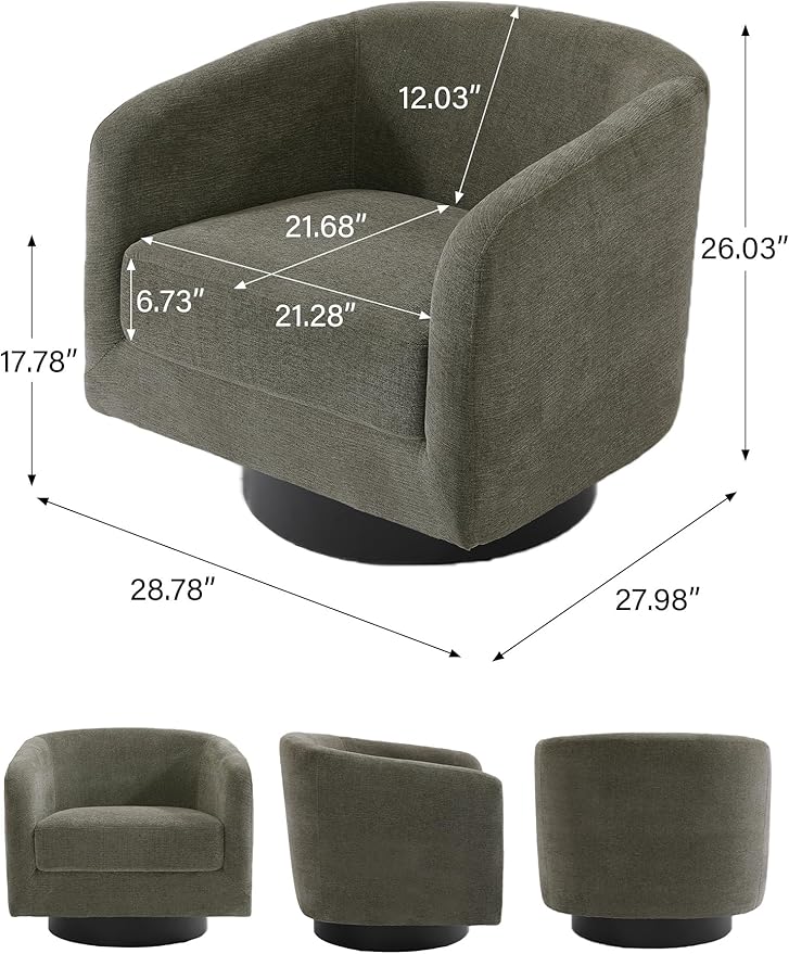 Swivel Barrel Accent Chair, Modern Round Chenille Fabric Arm Chair for Living Room, Bedroom, Comfy Club Reading Chairs for Adults（Chenille Fabric, Tan, Set of 1-Ruum Studio Home