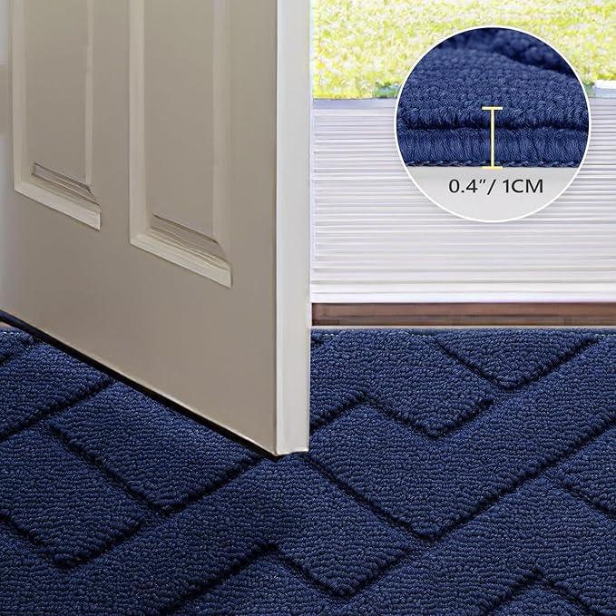 hicorfe Front Door Mat Outside Entrance,32"x40" Absorbent Muddy Dirt Resist Welcome Door Mats Outdoor Indoor,Stain and Fade Resistant,Non Slip Backing Entry Mat Doormat for Entryway(Navy Blue)-Ruum Studio Home