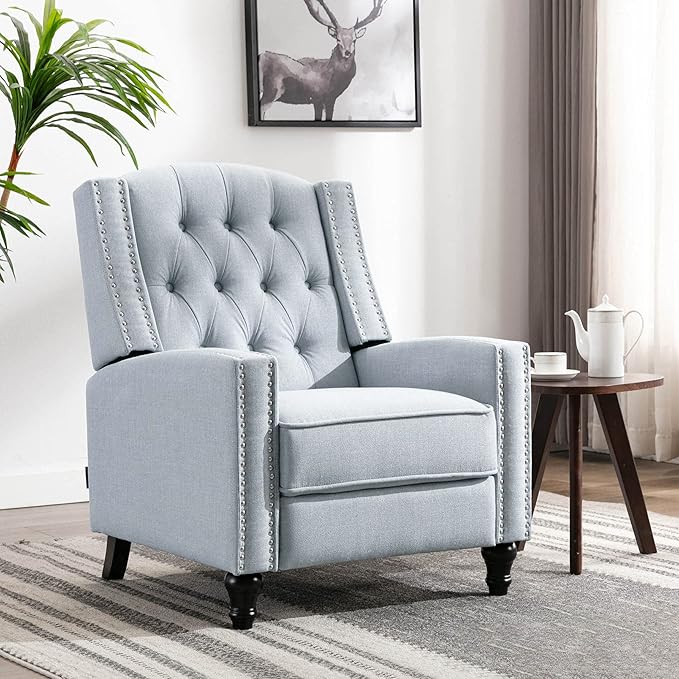 Fabric Push Back Recliner Chair Mid Century Tufted Single Comfy Reading Sofa Chair for Living Room/Bedroom/Home Theatre, Grey-Ruum Studio Home