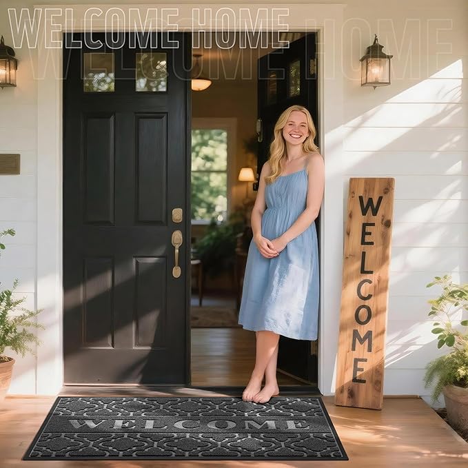 Yimobra Welcome Mat Outdoor Indoor, All-Season Waterproof Front Door Mat Outside Entrance, All-Weather Heavy Duty Non-Slip Doormat, Low Profile Porch Patio Entrance Mats, 60x36, Dark Grey-Ruum Studio Home