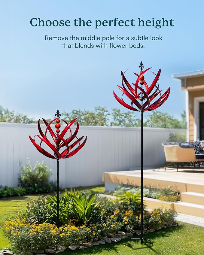 Yard Garden Wind Spinners - 91" Height Extra Large Wind Spinners Outdoor Metal, Kinetic Wind Sculptures for Lawn Patio Garden Decor (Burgundy Lotus)-Ruum Studio Home