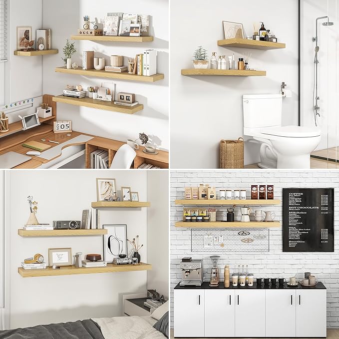 RICHFOCUS 36Inch Floating Shelves for Wall 2 Pack Shelves for Bedroom|Kitchen|Bathroom Wall Mounted Rustic Wood Floating Shelf with Invisible Brackets for Books|Storage|Decor, Oak-Ruum Studio Home
