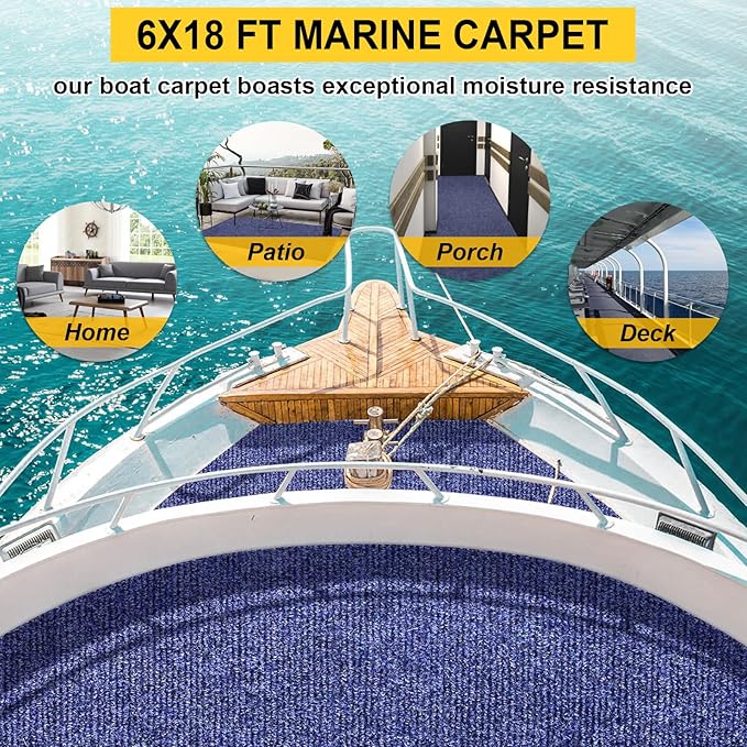 Marine Carpet,6 FT x 18 FT Deep Blue Indoor Outdoor Carpet 0.2" Thick Boat Carpet with Water-Proof TPE Backing, Non-Slide Outdoor Marine Carpet Roll for Home, Patio, Porch, Deck-Ruum Studio Home