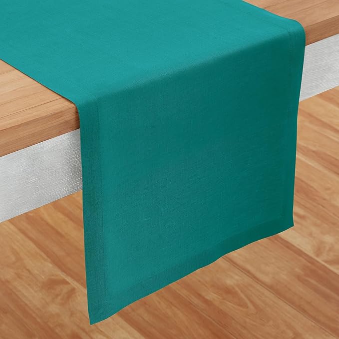Solino Home Linen Table Runner 48 Inches - 100% Pure Linen Teal Table Runner 14 x 48 Inch Ideal for Dresser and Coffee Tables - Fete-Ruum Studio Home