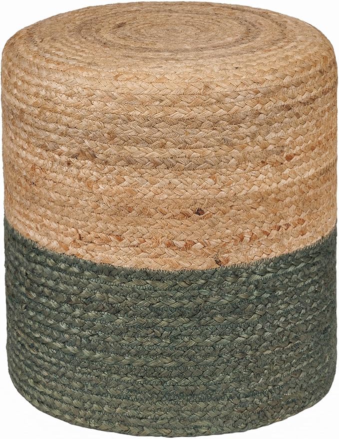 REDEARTH · Cylindrical Pouf Foot Stool Ottoman - Jute Braided Pouffe Poof Accent Sitting Footrest for The Living Room, Bedroom, Nursery, Patio, Lounge & Other Rooms (14.5”x14.5”x16”; Natural Olive)-Ruum Studio Home