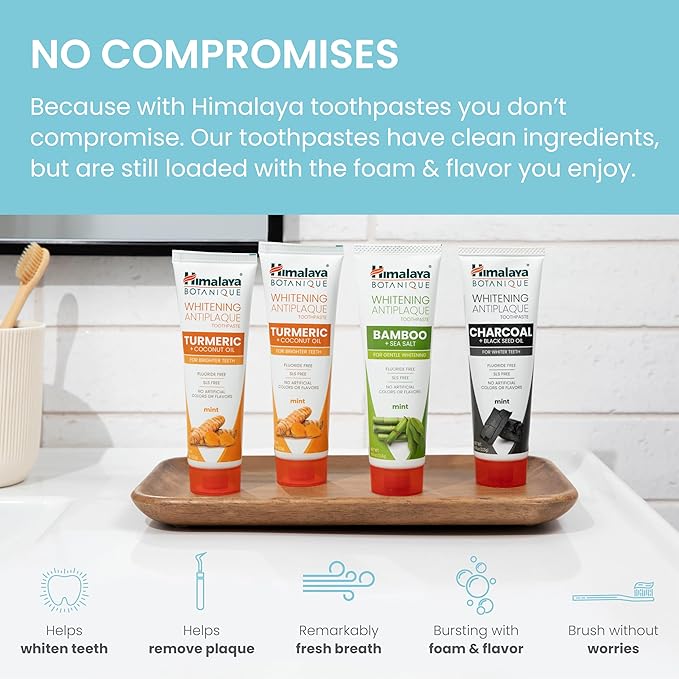 Himalaya Botanique Whitening Antiplaque Toothpaste, Variety Pack Mint Flavors - Whitening Toothpaste Without Fluoride for Whiter Teeth & Fresh Breath - Vegan, Gluten Free, 4 oz (Pack of 4)-Ruum Studio Home