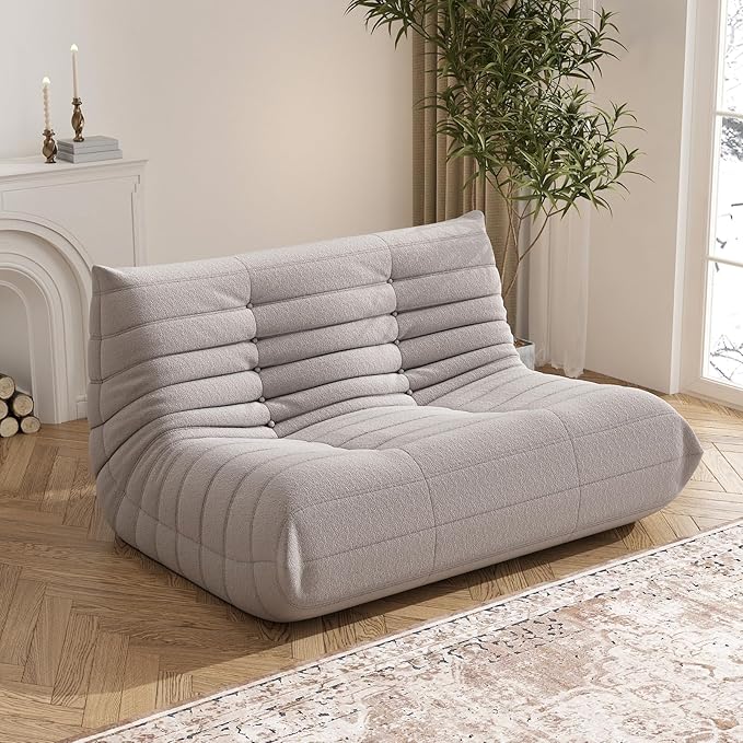 Bean Bag Chair for Adults, Oversized Loveseat Fireside Chair Comfy Lazy Floor Sofa, 2 Seater Lazy Sofa Couch Memory Foam Bean Bag for Living Room, Bedroom Apartment Office (Grey)-Ruum Studio Home