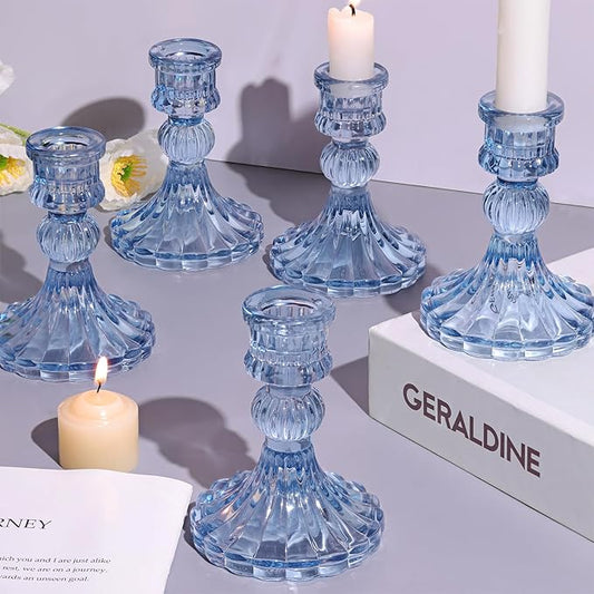 12PCS Blue Candlestick Holders Set- 4" H Taper Candle Holders, Glass Candle Holders Bulk for Wedding, Party, Home Table Centerpieces, Festival Gifts & Windowsill Decor-Ruum Studio Home