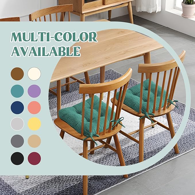 puredown® Chair Cushions for Dining Chairs, Tufted Memory Foam Chair Pads with Non-Slip Backing, Kitchen Seat Cushions with Ties, Washable Seat Pad Set of 4, 15.5" x 15.5" x 4", Green-Ruum Studio Home