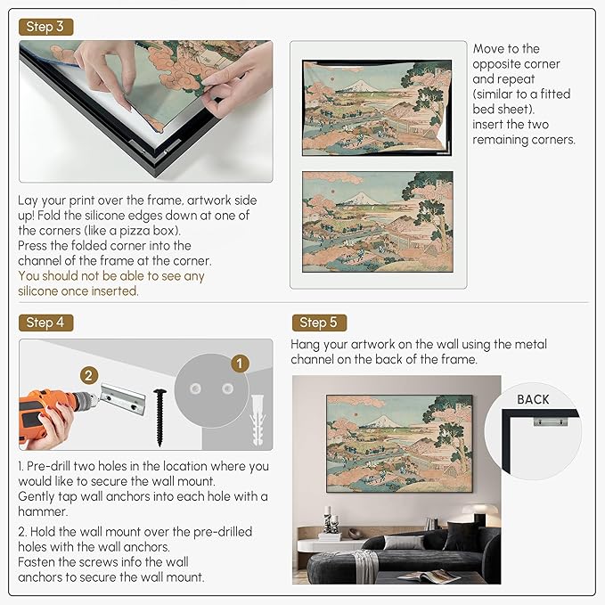 SIGNWIN 46"x72" Extra Large Framed Wall Art Japanese Ukiyo-e Landscape, Timeless Mt. Fuji Scene for Zen-Inspired or Asian-Style Interiors for Home Living Room Bedroom Decor (Frame Assembly Required)-Ruum Studio Home