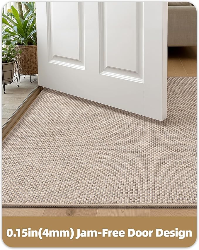 Color&Geometry Front Door Mat Indoor 26"x95", Ultra Non Slip Rubber Backed Dirt Trapper, Low Profile Thin washable, Easy Clean Entry Entryway Rug Door Mat Indoor Entrance, Khaki (Rolled-up NO Creases)-Ruum Studio Home