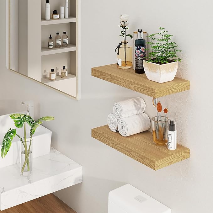 Floating Shelves for Wall, 8 Inch Deep Floating Shelves, 24"W x 8"D Wall Shelves Set of 2, Rustic Wood Floating Shelf for Home Decor, Deep Storage Shelves for Kitchen, Bedroom, Living Room-Ruum Studio Home