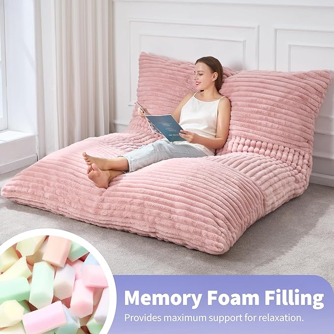 Hobestluk 3 in 1 Bean Bag Chair Giant Bean Bag Chairs Convertible Bean Bag Floor Cushion with Machine Washable Cover, Beanbag Chairs for Adult (Pink)-Ruum Studio Home