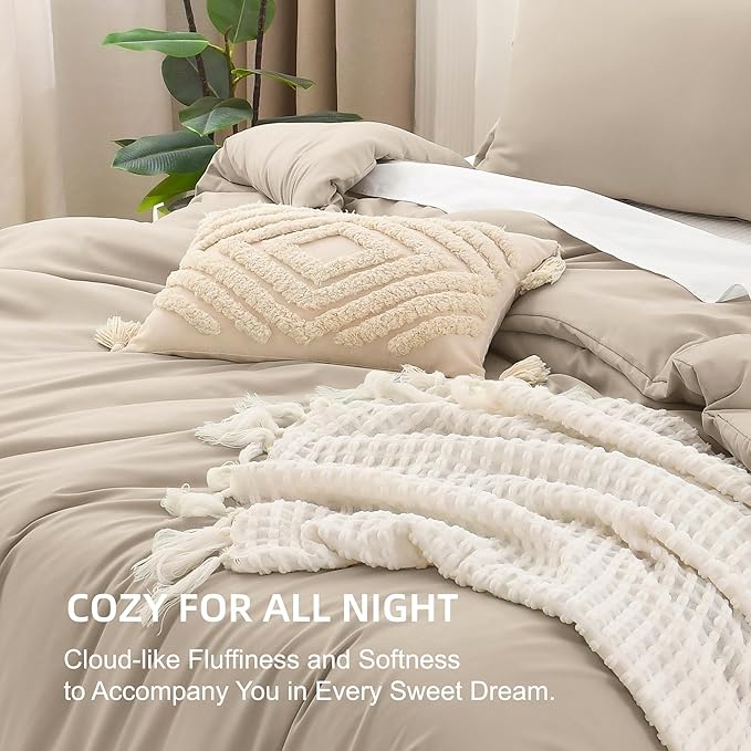 Litanika Khaki Comforter Set King Size, 3 Pieces Solid Bedding Comforter Set, All Season Down Alternative Bed Set (104x90In Comforter & 2 Pillowcases)-Ruum Studio Home