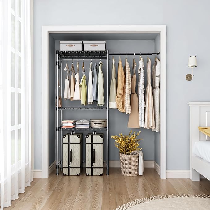Over Washer and Dryer Shelves,3 Tier Adjustable Wire Shelving Laundry Room Storage Organization Clothes Drying Rack with Mounted on the Wall Expandable Hanger Rods&Hook,55"~74.5"Wx13.4"Dx77"H-Ruum Studio Home