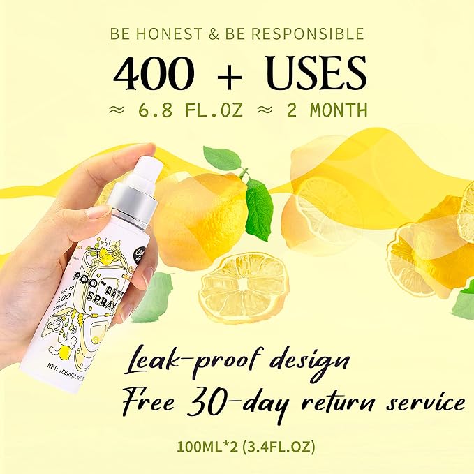Clean-n-Fresh Toilet Spray, 6.8 Fl.oz Poo Spray | Up to 400+ Uses, 100% Natural Plant Essential Oil Citrus Scent, Bathroom Deodorizer-Ruum Studio Home