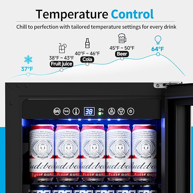 15 Inch Beverage Refrigerator Under Counter - 126 Cans Beverage Fridge with Glass Door for Beer Wine Soda - Built-in or Freestanding Wine Cooler with Safety Lock for Home Kitchen Bar-Ruum Studio Home