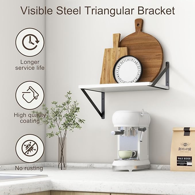 Fun Memories 10 Inch Deep Floating Shelves, White Floating Shelf 16 Inch Long, 16" W x 10" D Wall Shelves Set of 2, Deep Shelves for Books, Wide Floating Shelves for Bahtoom, Living Room, Kitchen-Ruum Studio Home