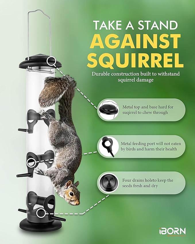 iBorn Metal Bird Feeder Hanging Wild Bird Seed Feeder for Mix Seed Blends Heavy Duty All Metal Black Finish,14 Inch 6 Port,Pack of 2-Ruum Studio Home