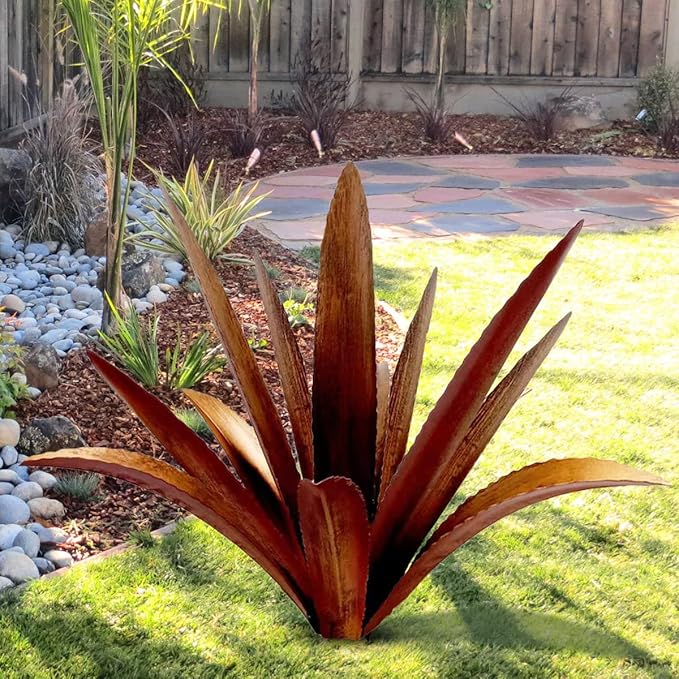 DIY Metal Agave Plant Art Yard Tequila Art Sculpture, Tequila Rustic Garden Sculpture Statue Outdoor Decor,Agave Metal Plants for Yard, Garden Lawn Ornaments (12 Leaves -Yellow)-Ruum Studio Home