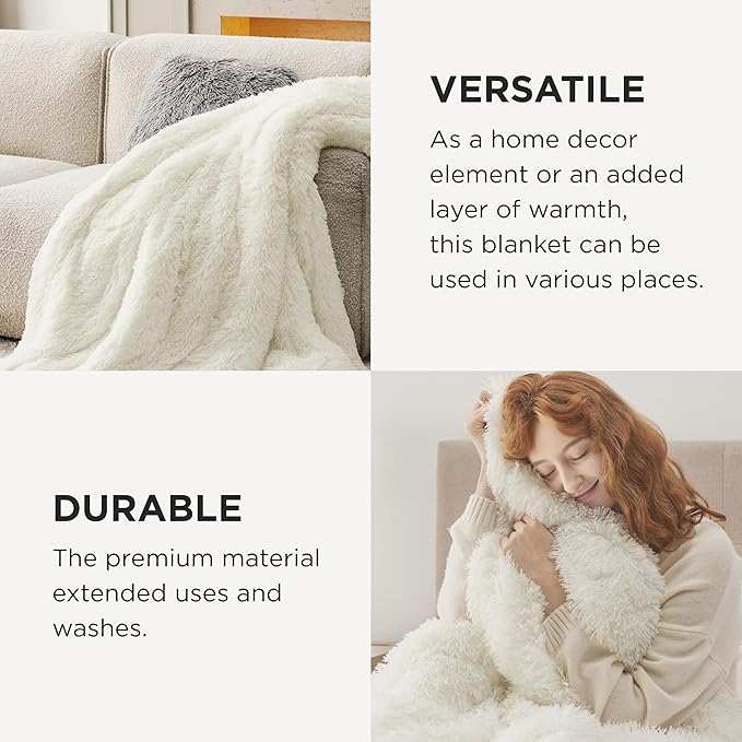 Bedsure GentleSoft Fluffy Cream Blankets Queen Size for Bed, Thick Sherpa Faux Fur Fleece Fuzzy Plush Winter Warm Heavy Soft Full Queen Blankets, Bedroom Decor Cream Gifts Cozy Gifts for Women, 90x90-Ruum Studio Home