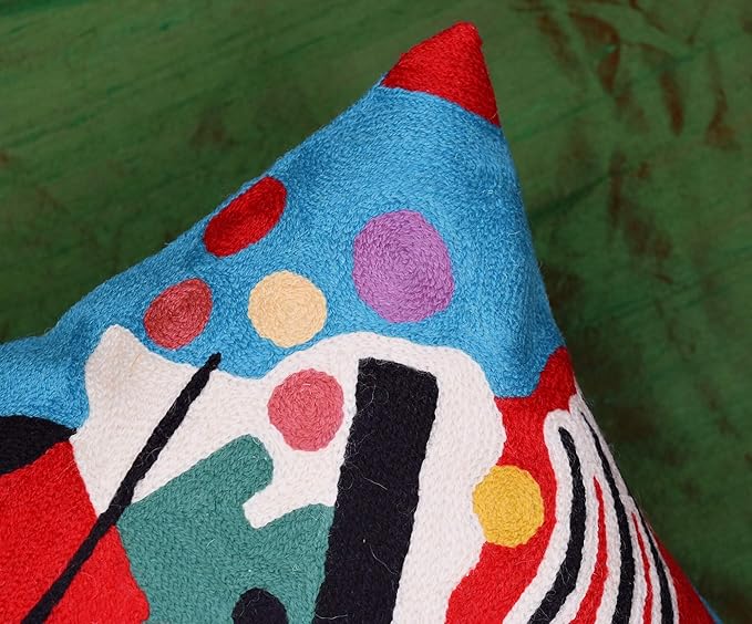 Kandinsky Modern Pillow Cover - Blue Painting | Abstract Throw Pillows | Modern Chair Cushion| Contemporary Accent Pillows | Mid Century Chair Cushions | Handmade Wool Size 18x18-Ruum Studio Home