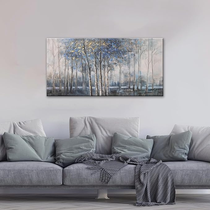 Canvas Wall Art Decor Modern Wall Art Decor Prints Gold Wall Art Pictures Wall Decor Blue Grey Misty Botanical Textured Artwork for Walls For Room Living Room Bedroom Office Wall Decor 20"X40"-Ruum Studio Home