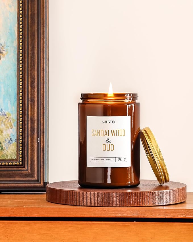 AOOVOO Sandalwood Oud Candle - Large Scented Candles 22oz, Soy Candles, Aromatherapy Candle, Soy Wax Candle-Ruum Studio Home