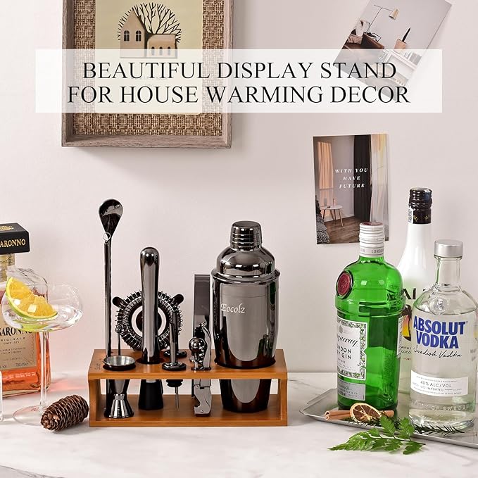 Bartender Kit Cocktail Shaker Set with Stand Bar Tool Bar Set for Drink Mixing Home Bartending Kit 17-Piece Bar Cart Accessories: Martini Shaker, Mixer Spoon, Jigger, Muddler, Strainer & Recipes Gifts-Ruum Studio Home
