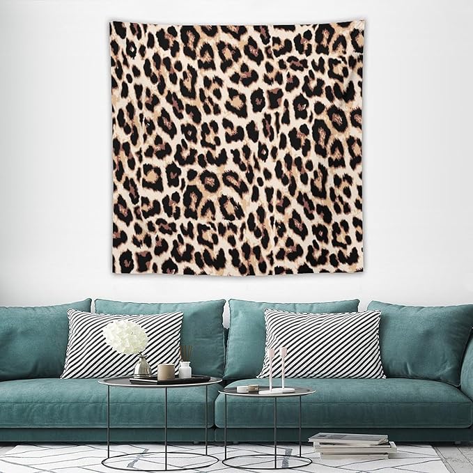 HZOHNAGO Leopard Print Tapestry Rustic Brown Leopard Wild Animal Printed Wall Tapestry Painting Wall Hanging for Bedroom Living Room Dorm 60" W x 60" H-Ruum Studio Home