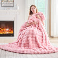 Lotus Karen Faux Fur Throw Blanket Pink - Big Bubble Rabbit Fluff Blanket for Couch, Small Fluffy Fuzzy Cozy Blanket,Thick Furry Plush Shaggy Blankets,50x60 Inches-Ruum Studio Home
