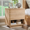 Nightstand with Charging Station, 22" Push-to-Open Bedside Table with 2 Storage Drawers, Large Modern End Table for Bedroom,Living Room,Natural Oak-Ruum Studio Home