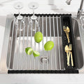 Dish Drying Rack, Roll Up Dryer Rack for Inside Sink, Expandable (12.8"-23.8" D x 15.5" W) 304 Stainless Steel Dish Drainers for Kitchen Counter, Over Sink Cover with Utensil Holder-Ruum Studio Home