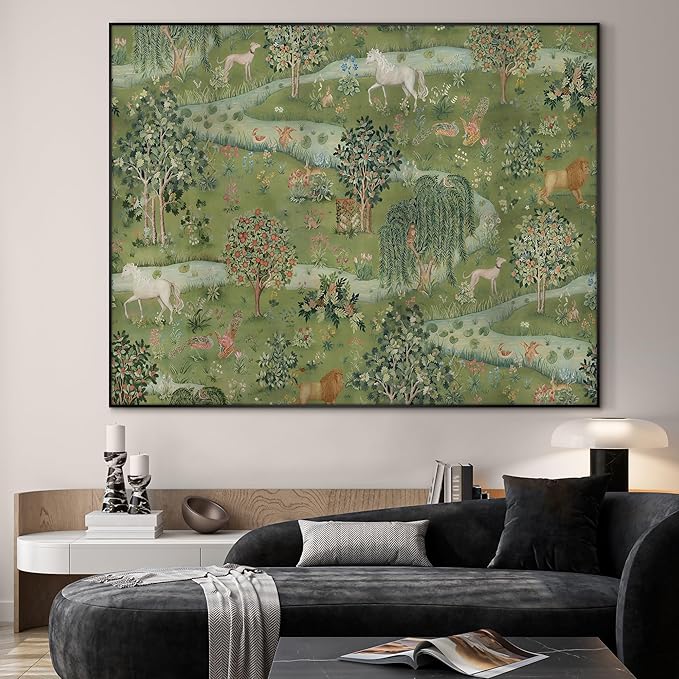SIGNWIN 36"x46" Extra Large Framed Wall Art Medieval Fantasy Forest with Woodland Animals, Storybook-Inspired Scene for Home Living Room Bedroom Decor (Frame Assembly Required)-Ruum Studio Home