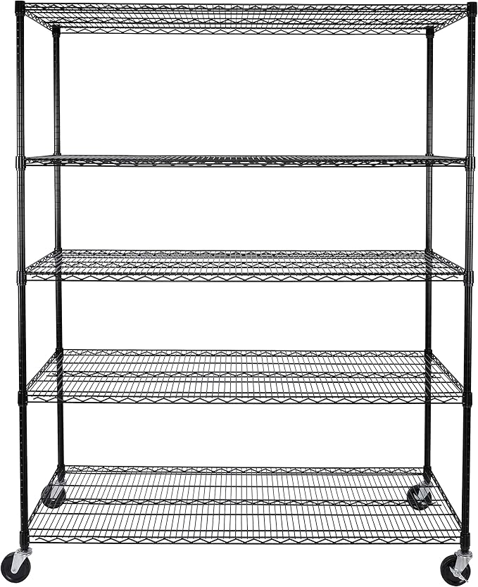 Seville Classics UltraDurable Heavy Duty NSF Solid Steel Wire Rack Storage Unit, Organizer for Garage, Warehouse, Office, Restaurant, Classroom, Kitchen, Black, 5-Tier Shelving, 60" W x 24" D-Ruum Studio Home