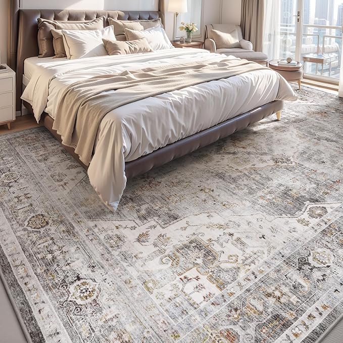 AMOAMI-Area Rug 6X9 Rugs for Living Room-Vintage Soft Grey Rugs for Bedroom-Non Slip Carpet-Machine Washable Rug for Dining Room Living Room Bedroom Office Under Table-Ruum Studio Home