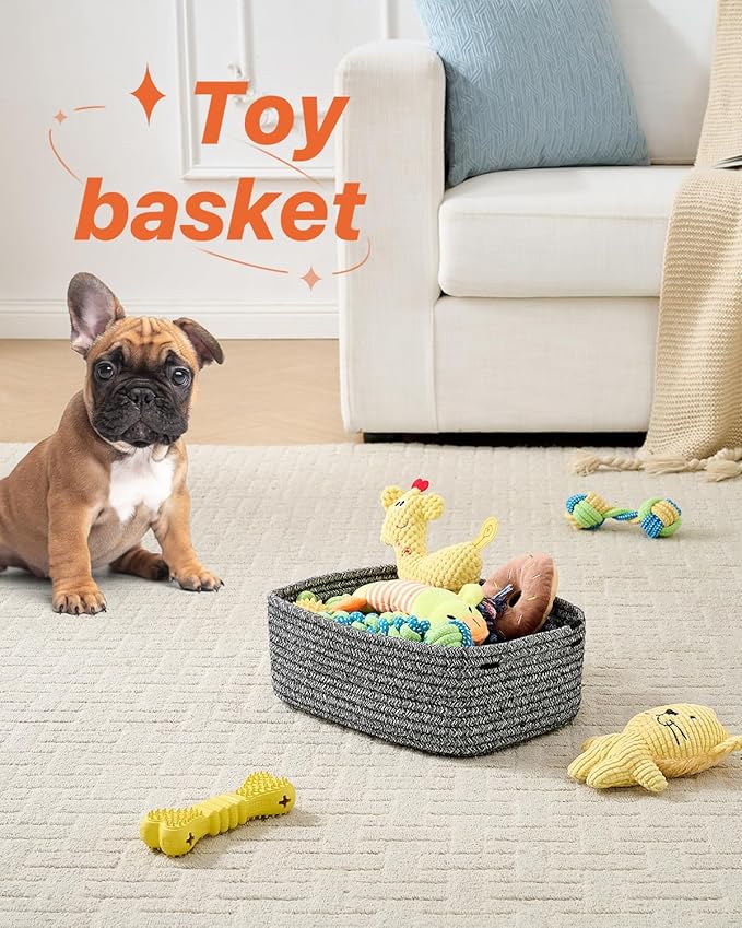 KALLAX Small Woven Basket, 12 x 8 x 4.5 Inches, Storage Basket for Organizing, Cute Small Rope Shelf Closet Cube Storage Bins Baskets for Shelves, Dog Toy Gift Baskets Empty, 3 Pack Mixed Black-Ruum Studio Home