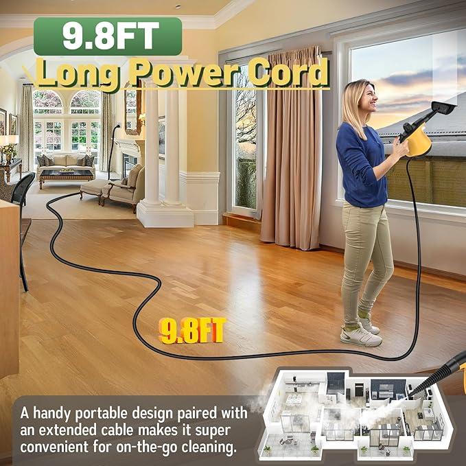 Multi-Surface Portable Steam Cleaner with 11Pcs Accessories, Chemical-Free Pressurized Steamer for Cleaning, Hand Held Steamer for Car, Furniture, Floor, Tile Grout and Home Use-Ruum Studio Home