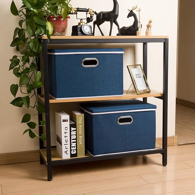 PRANDOM Large Collapsible Storage Bins with Lids [3-Pack] Fabric Foldable Storage Boxes Organizer Containers Baskets Cube with Cover for Home Bedroom Closet Office Royal Blue(17.7x11.8x11.8)-Ruum Studio Home