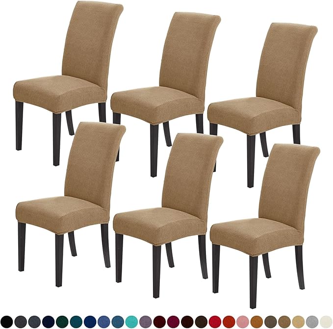 Joccun Chair Covers for Dining Room Set of 6, Dining Chair Slipcovers Stretch Dining Room Chair Covers Seat Protector,Washable Parsons Chair Cover for Home,Hotel,Banquet(Tan,6 Pack)-Ruum Studio Home