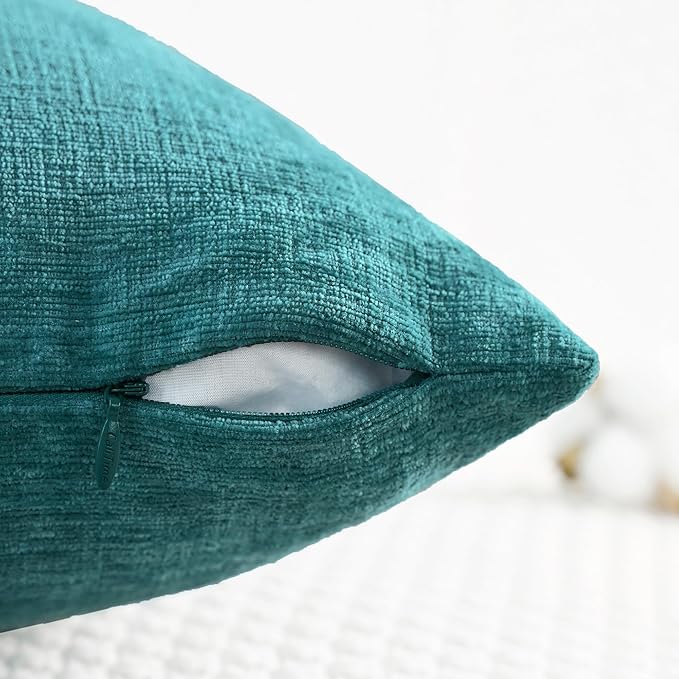 CaliTime Throw Pillow Covers Decorative 12 X 12 Inches Pack of 2 Cozy Chenille Cushion Cases for Couch Sofa Bed Living Room Home Teal-Ruum Studio Home