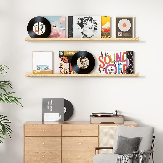 Picture Ledge Shelf for Wall, 36 inch Solid Pine Wood Nursery Book Shelves 2 Packs, Floating Ledge Shelves for Kids' Room Bedroom Bathroom Living Room Photo Frames Office Nursey Wall Decor, Natural-Ruum Studio Home