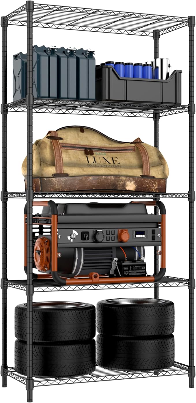 1250 lbs 5 Tier Shelf Metal Storage Shelves Shelving Wire Rack Heavy Duty Closet Organizers for Garage Kitchen Bathroom Laundry Black 15.7" D x 33.5" W x 68.5" H-Ruum Studio Home