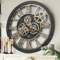 The Gears Clock The Original Real Moving Gear Wall Clock Vintage Industrial Oversized Rustic Farmhouse (24 inch (60cm), Vintage Black Wood and Bronze)-Ruum Studio Home