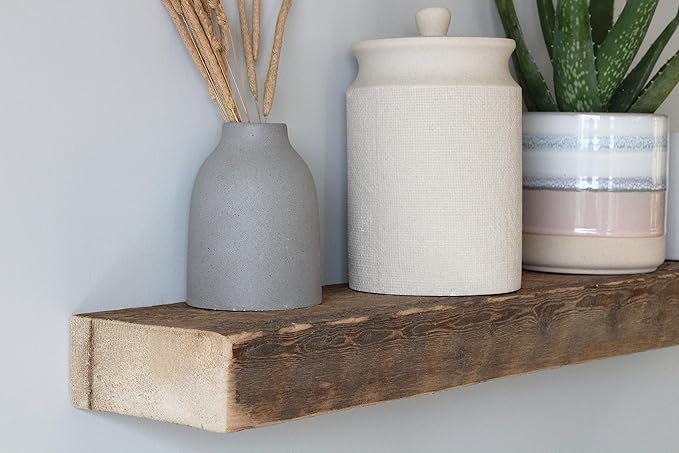 Urban Legacy Reclaimed Barnwood Planks | Floating Shelves for Wall w/Flush Mount Shelf Bracket Set Included | Set of 2 (Natural, 30"x 4.5"x 2")-Ruum Studio Home