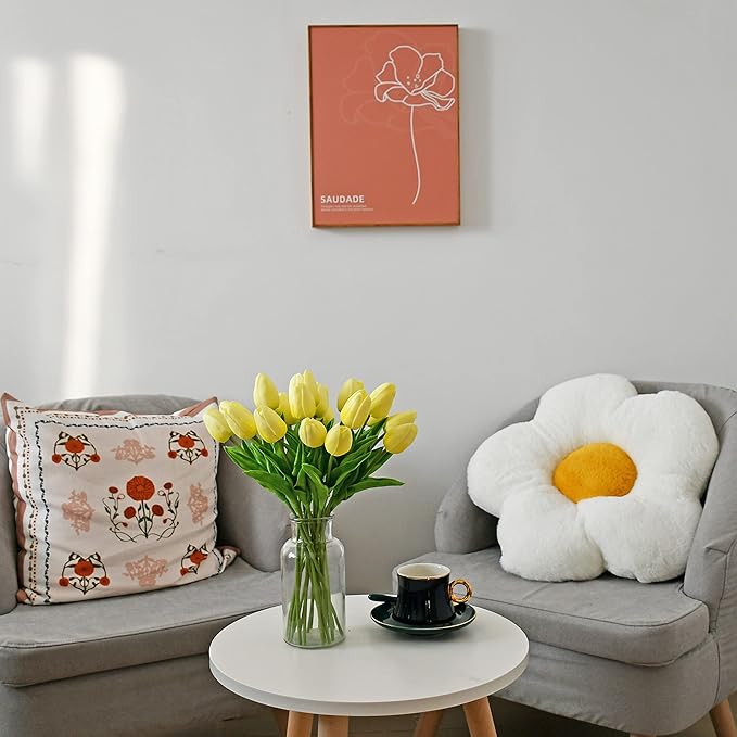 Mandy's Artificial Tulips 20 Stems Light Yellow PU Faux Flowers for Wedding Home Decor 13.5 Inch-Ruum Studio Home