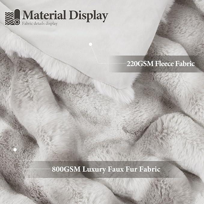 Touchat Luxury 1000GSM Rabbit Faux Fur Blanket, Super Heavy Warm Cozy Brown Blankets for Couch Bed Sofa, Ruched Plush Fuzzy Elegant Soft Reversible Mink Blanket Living Room Bedroom, 90" x 90"-Ruum Studio Home