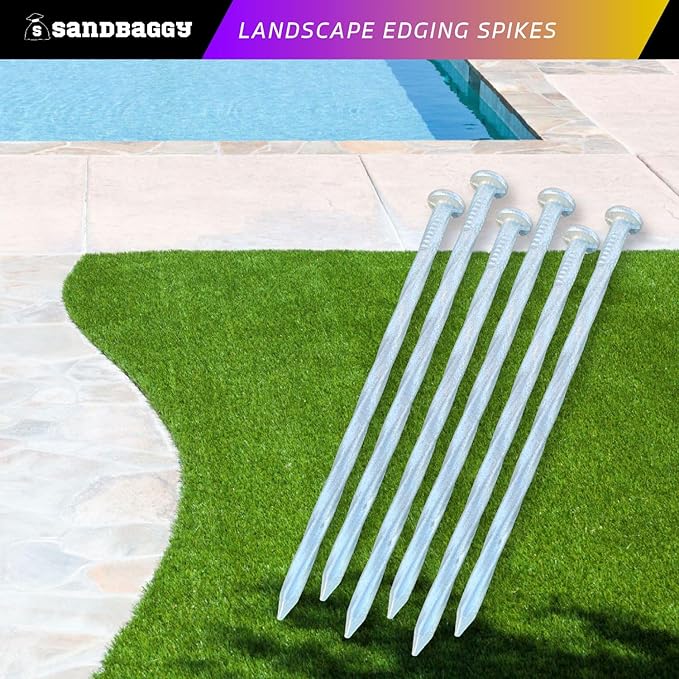 Sandbaggy 6 inch Galvanized Landscape Edging Spikes - Spiral Landscape Nails - 7 Gauge Steel - Great for Hard Rocky Soil - Also Great for Paver Edging, Artificial Turf, Landscape Fabric (100, 6 inch)-Ruum Studio Home